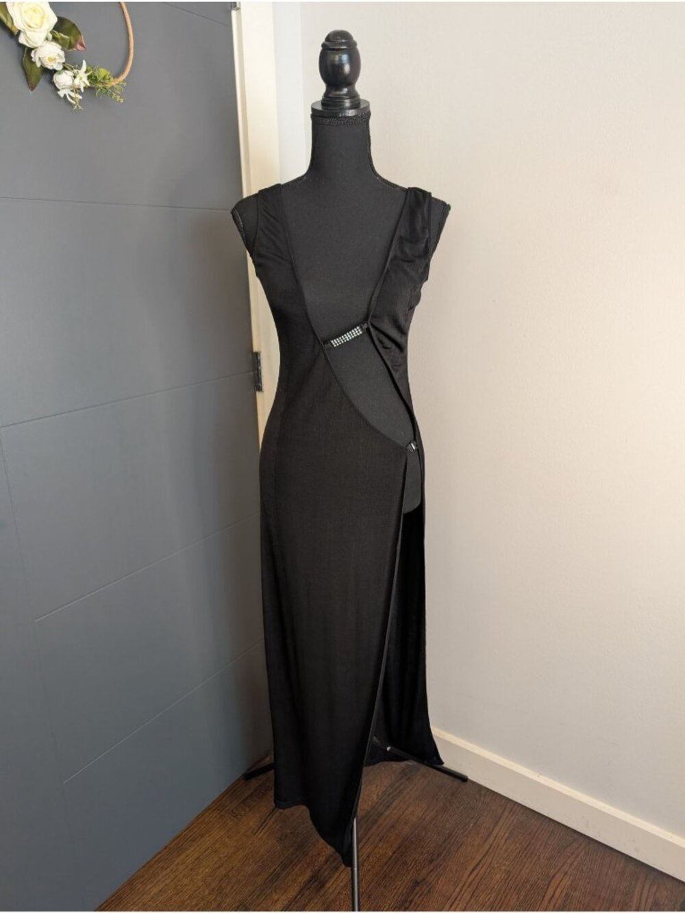 Leg Avenue Black Sleeveless Maxi Dress With Rhinestone Accent One Size